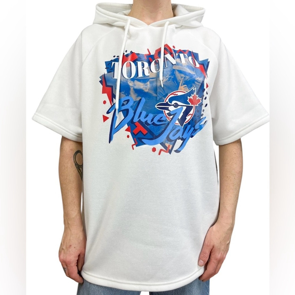 Toronto Blue Jays White Hoodie Short Sleeve Sweatshirt Sz XL - Picture 1 of 6